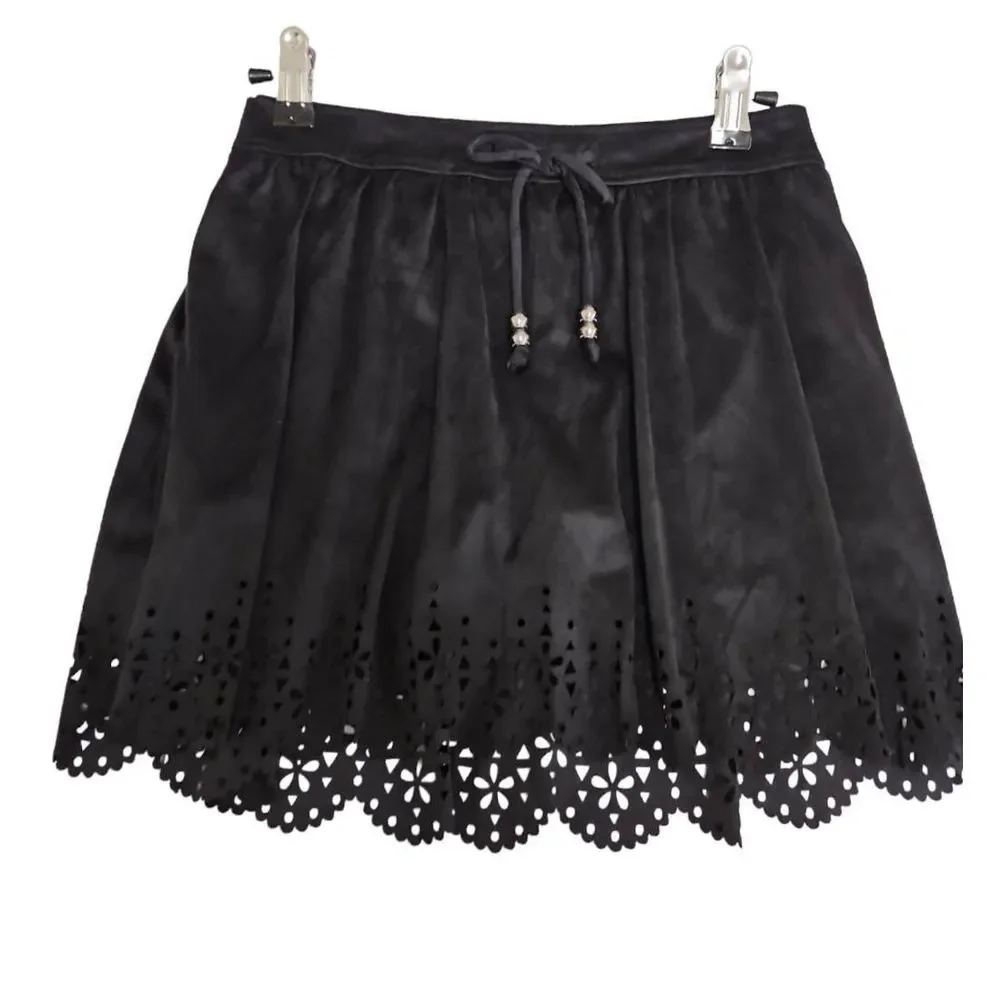 NWT Justice Black Faux Suede Lazercut Skirt 10